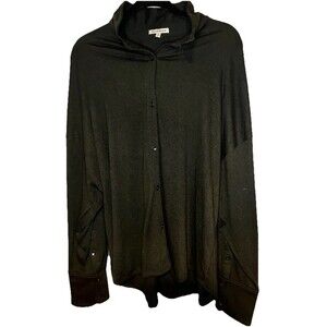 Theo & Spence Women Button Down Long Sleeve Top Black Texture Plus2X Stretch NWT